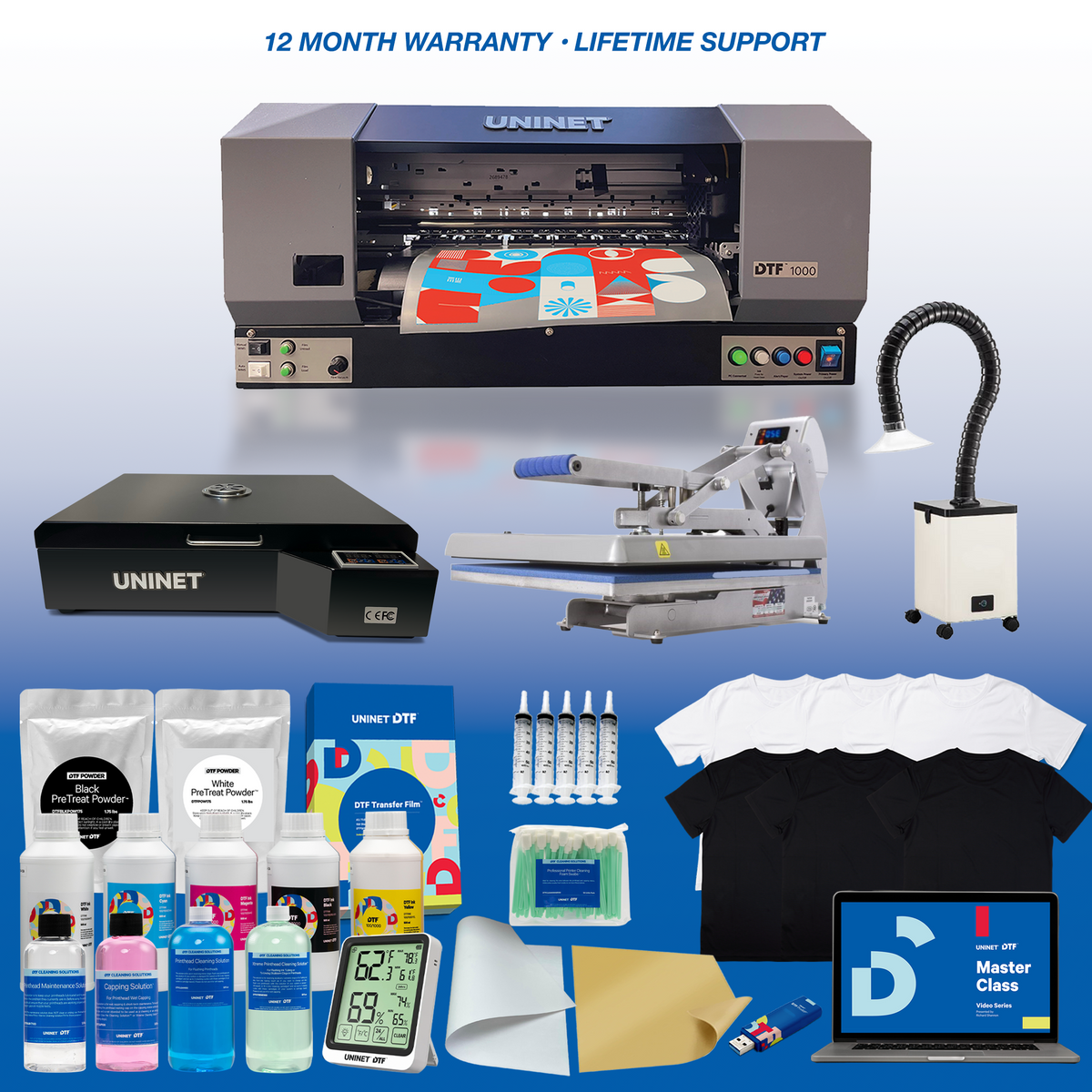 DTF 1000 Printer - Deluxe PRO Package with 16&quot; x 24&quot; Heat Station, Hotronix Hover Heat Press 16” x 24” and Fume Extractor