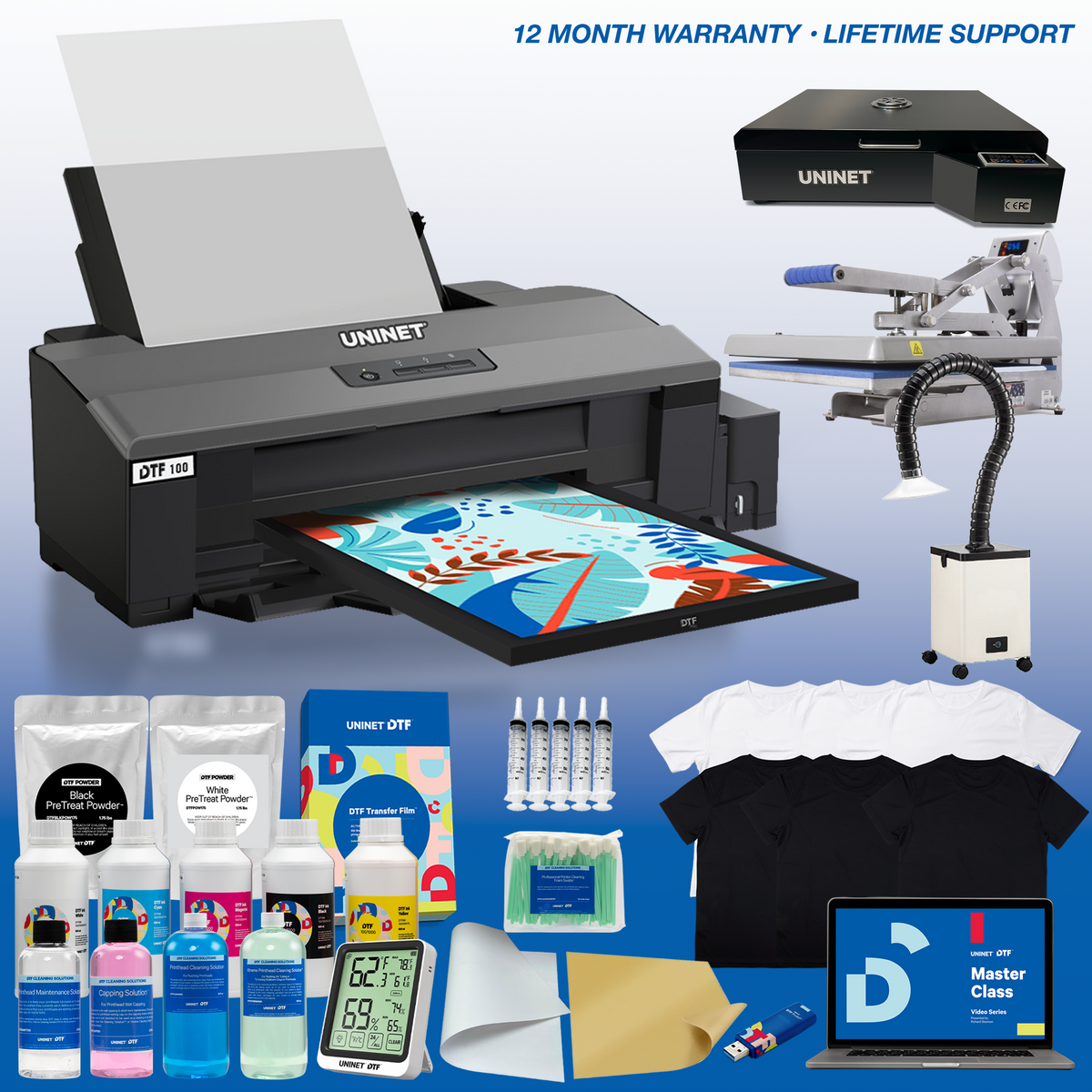 DTF 100 - Deluxe PRO Package With 16” x 24” Heat Station, Hotronix Hover Heat Press 16&quot; x 24&quot; and Fume Extractor