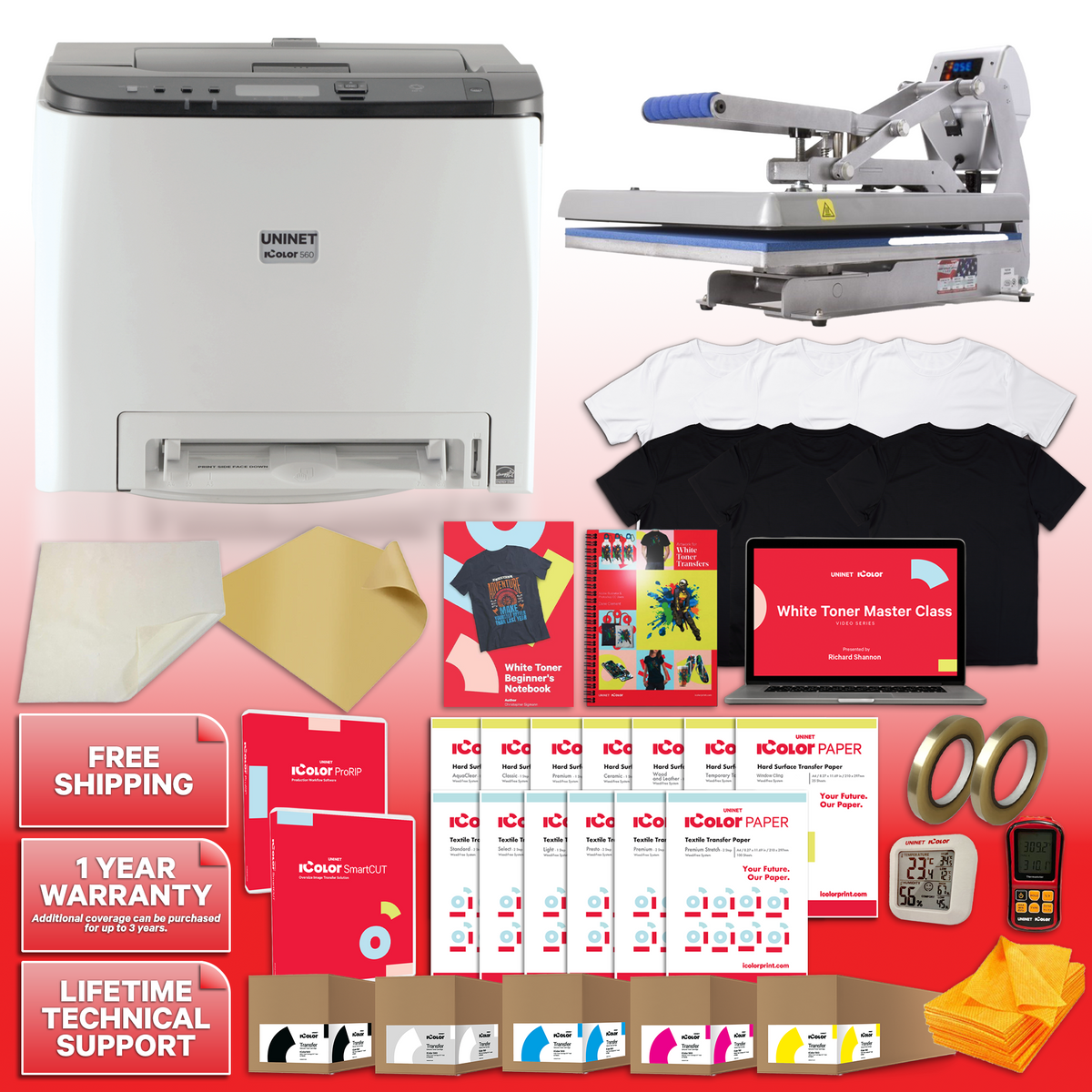 iColor 560 White Toner DTF Printer - Business Package with 16&quot; x 20&quot; Hotronix Fusion Heat Press