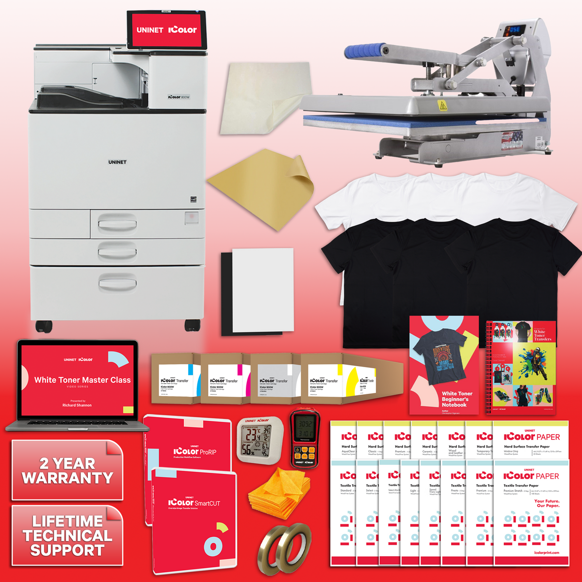 IColor 800W White Toner DTF Printer - Elite Package With Hotronix Fusion 16&quot; x 20&quot; Heat Press